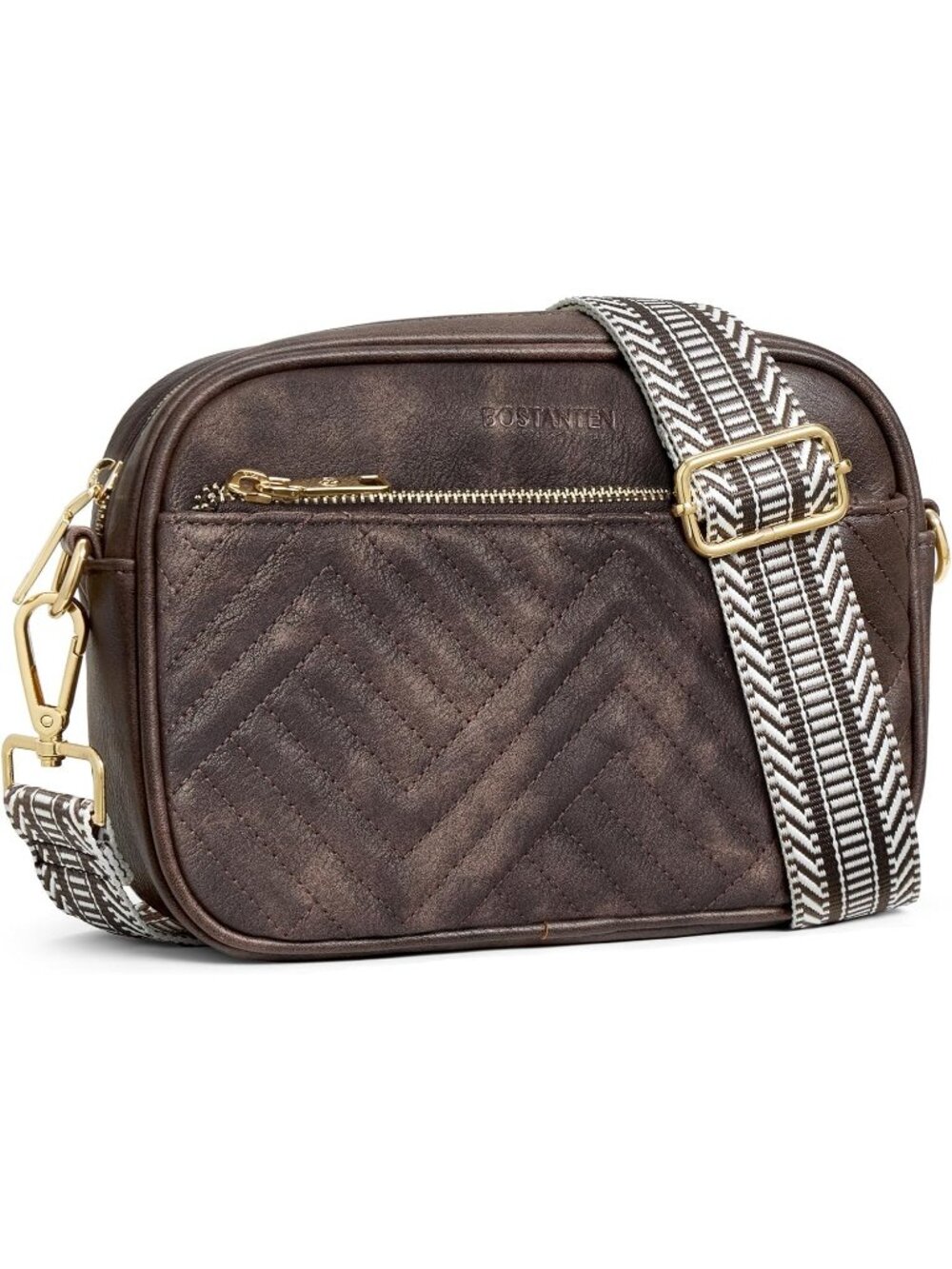 Womens Coffee Quilted Small Vegan Leather Purses Adjustable Crossbody Bag